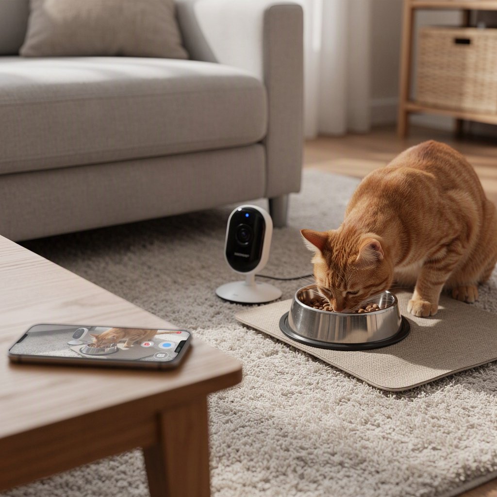 Como acompanhar a alimentação do gato à distância com uma câmera