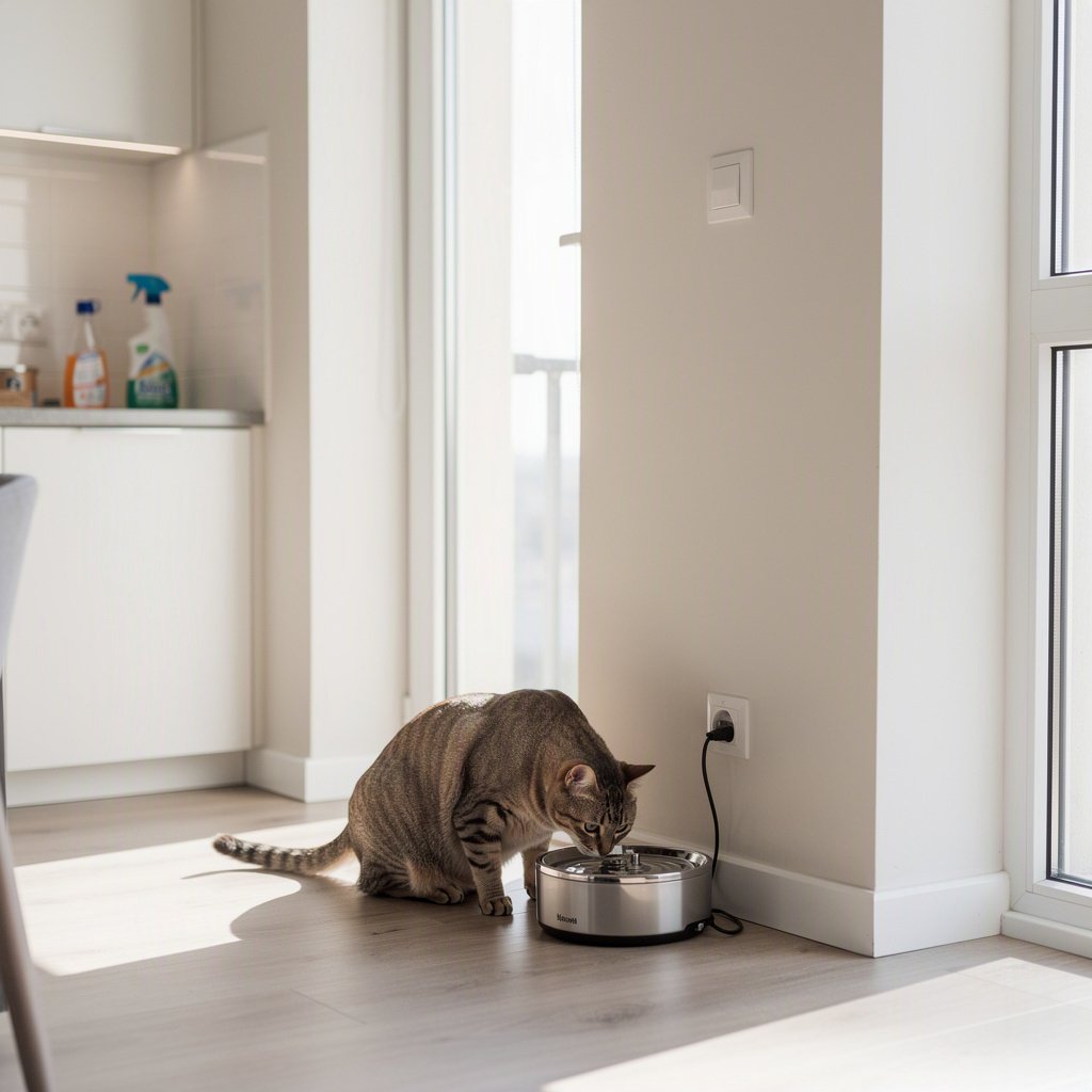Onde colocar a fonte de água do gato em um apartamento