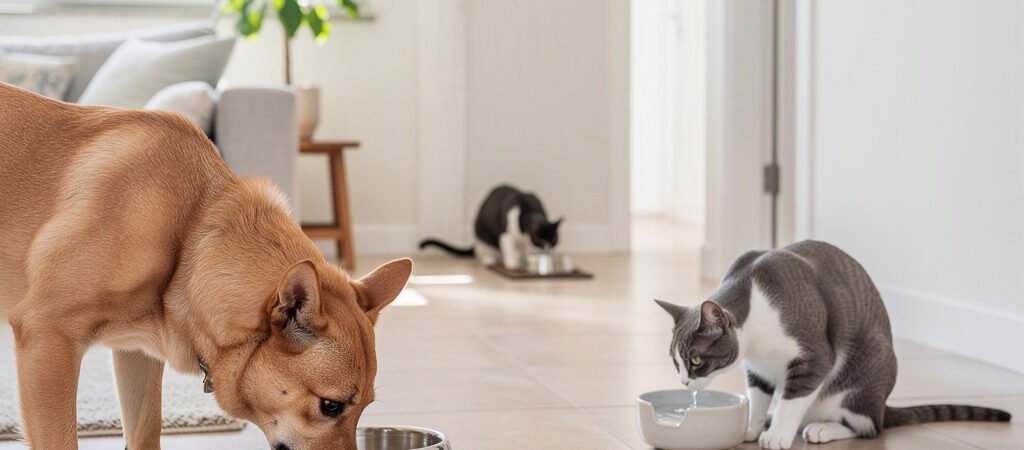 Como organizar mais de um ponto de água para cães e gatos na mesma casa