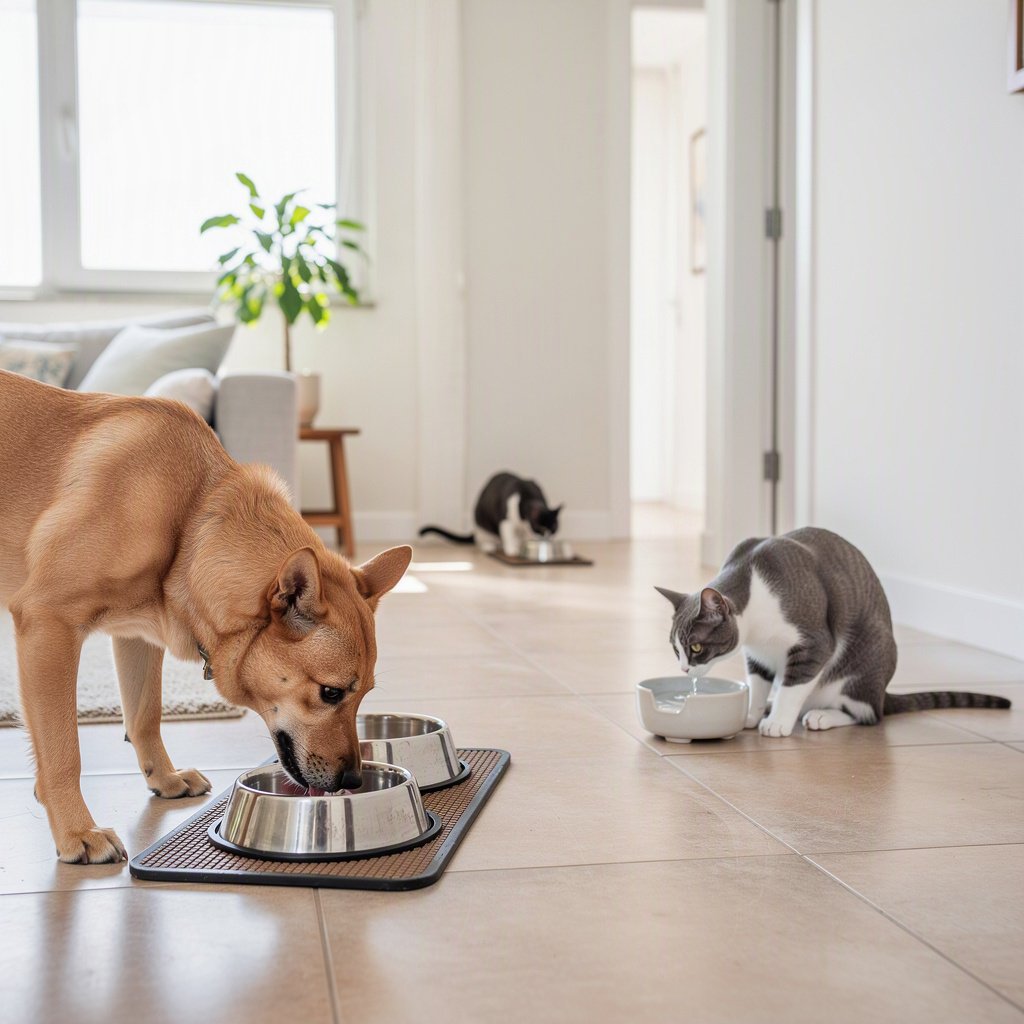Como organizar mais de um ponto de água para cães e gatos na mesma casa