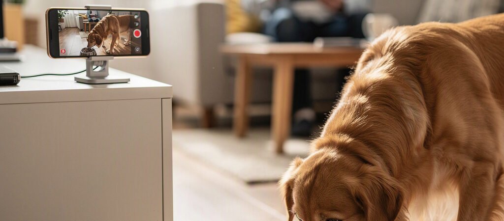 Como observar a rotina de alimentação do cão à distância com uma câmera